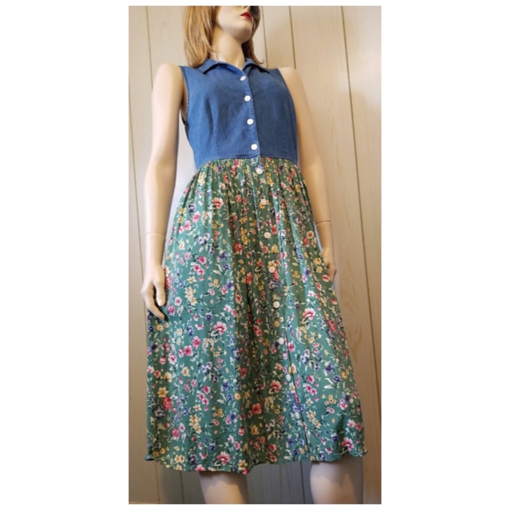 Vintage 90s Cottagecore Button-down Boho Garden Floral Print Maxi Dress
